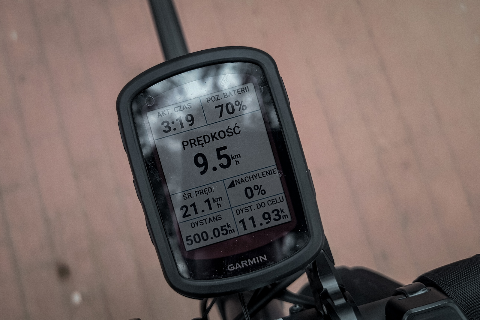 Licznik rowerowy Garmin wyświetlający dystans 500 km