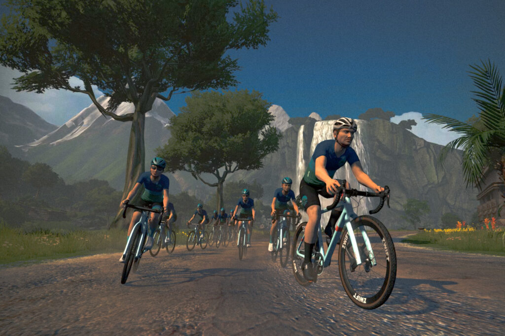 Ekran treningu kolarskiego w aplikacji Zwift